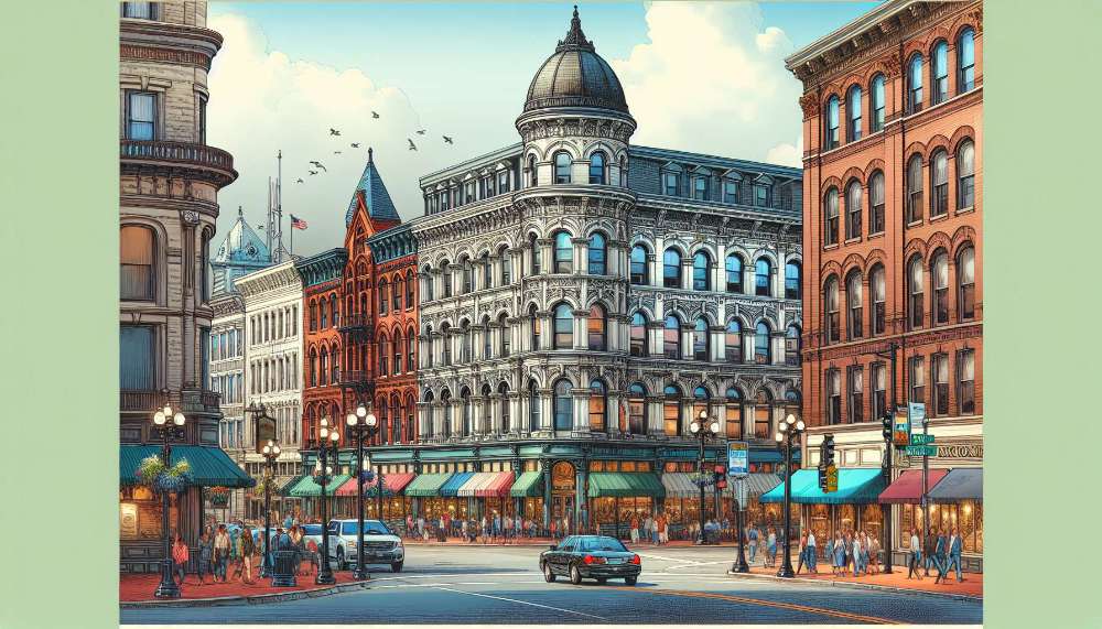 A vibrant street scene in Rhode Island