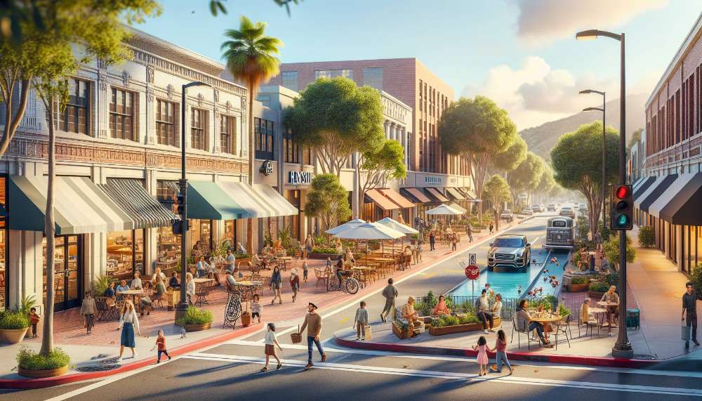 A vibrant street scene in Valley Village