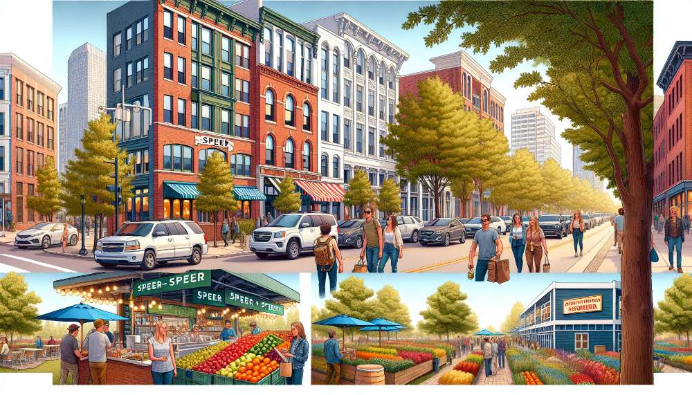 A vibrant street scene in Speer