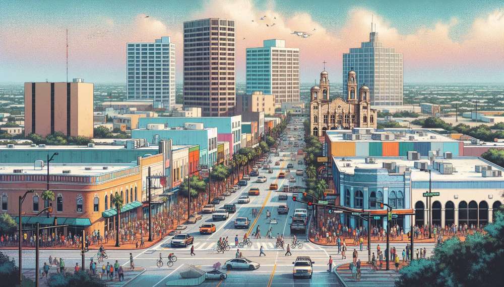 A vibrant street scene in Corpus Christi