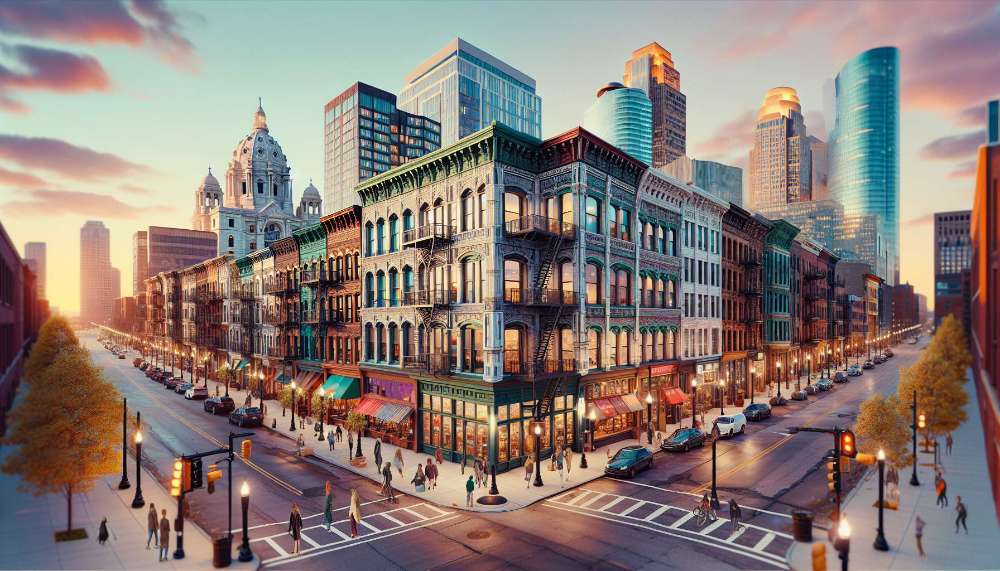 A vibrant street scene in Minnesota