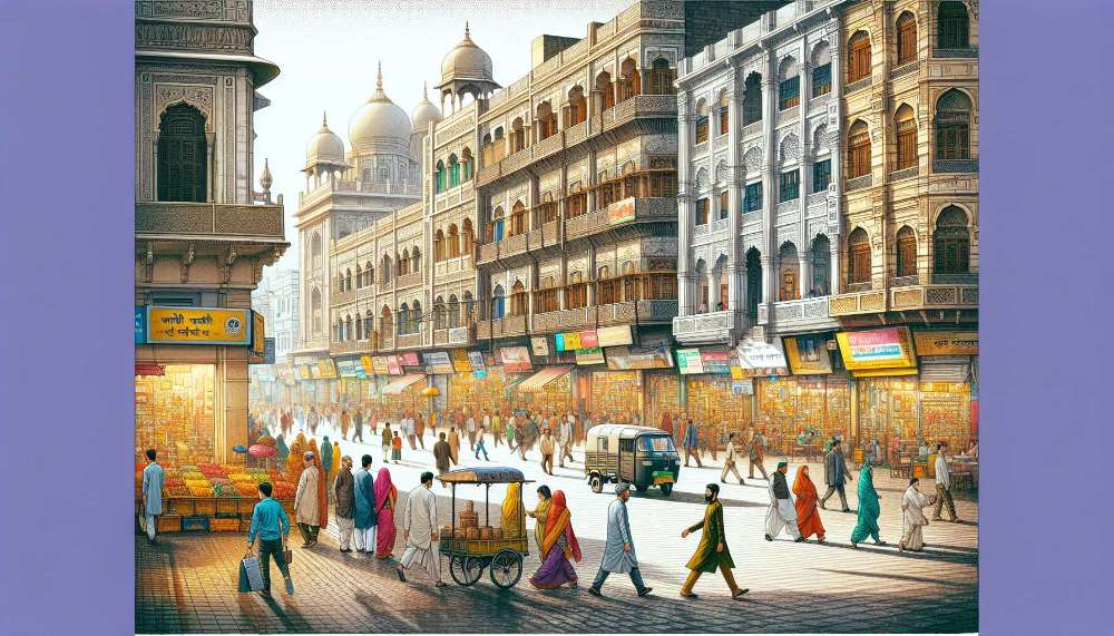 A vibrant street scene in New Delhi