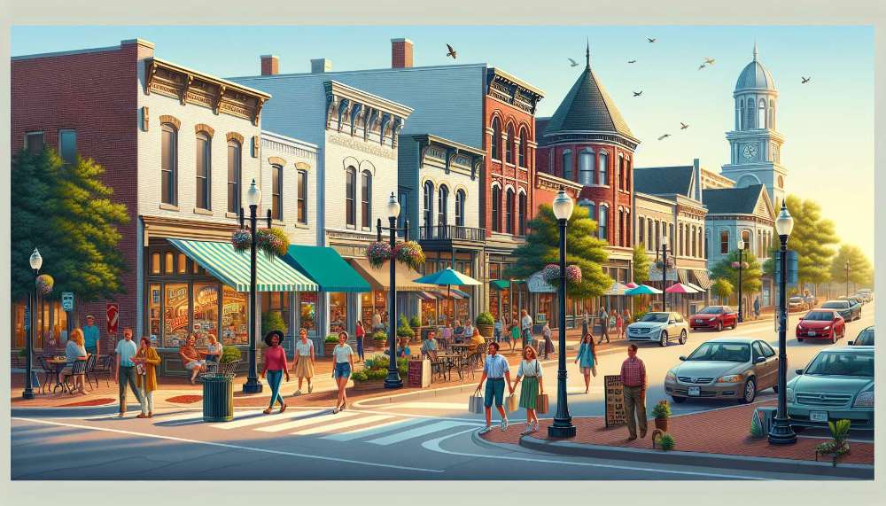 A vibrant street scene in Iowa