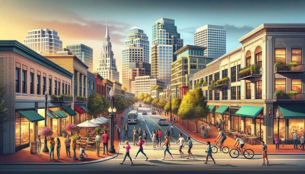 A vibrant street scene in Redwood City