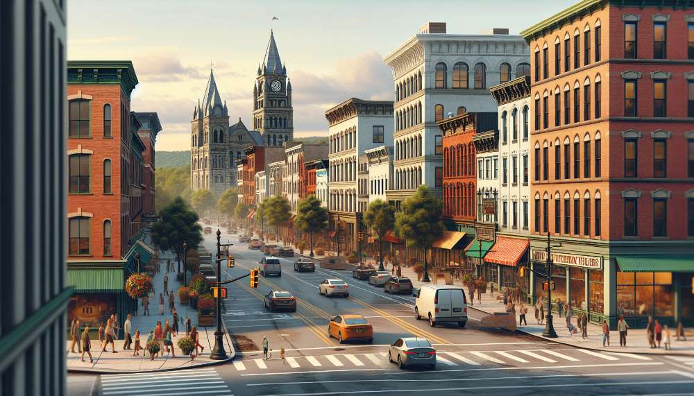 A vibrant street scene in Catskill