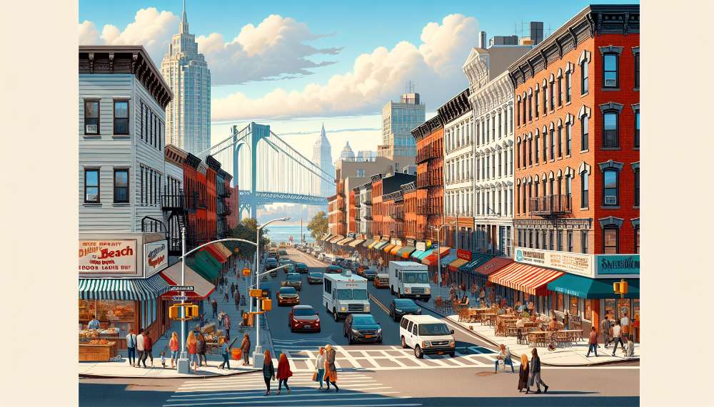 A vibrant street scene in Bath Beach