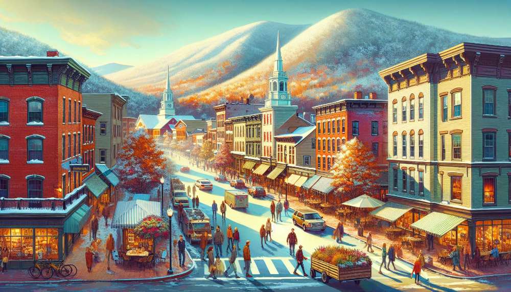 A vibrant street scene in Vermont
