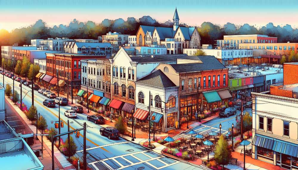 A vibrant street scene in Austell