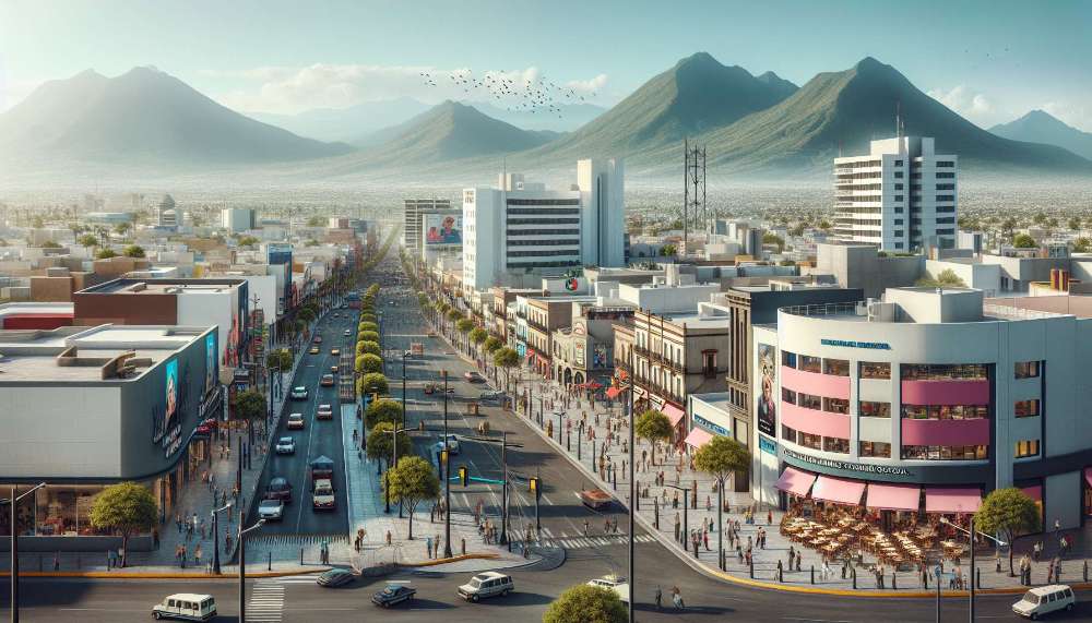 A vibrant street scene in Monterrey