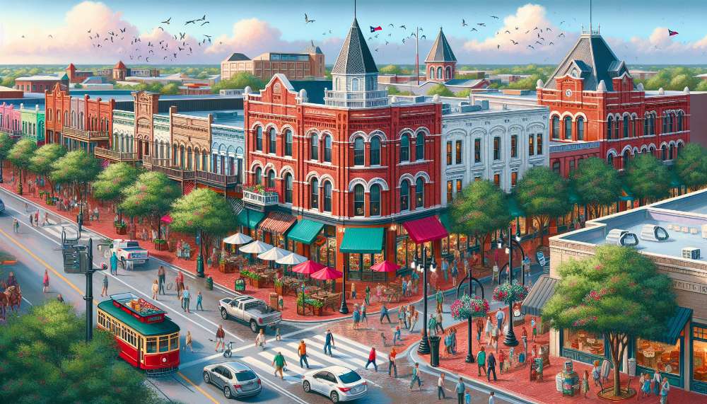 A vibrant street scene in Denison