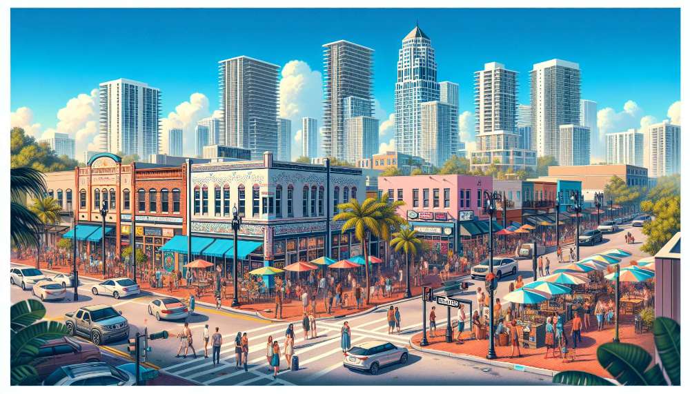 A vibrant street scene in Coral Way