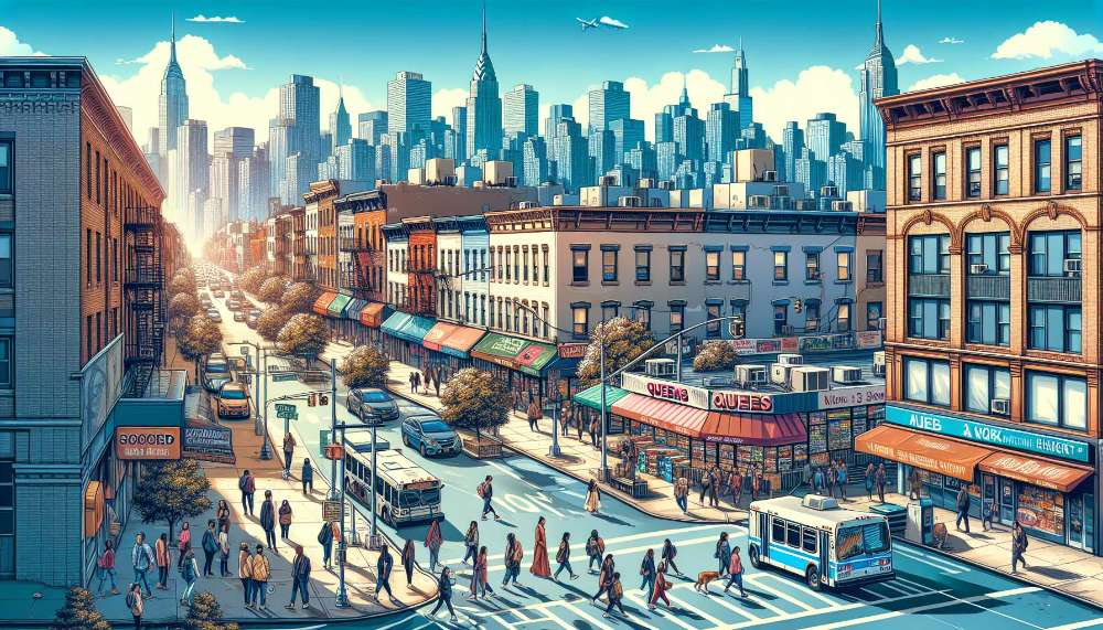 A vibrant street scene in Queens