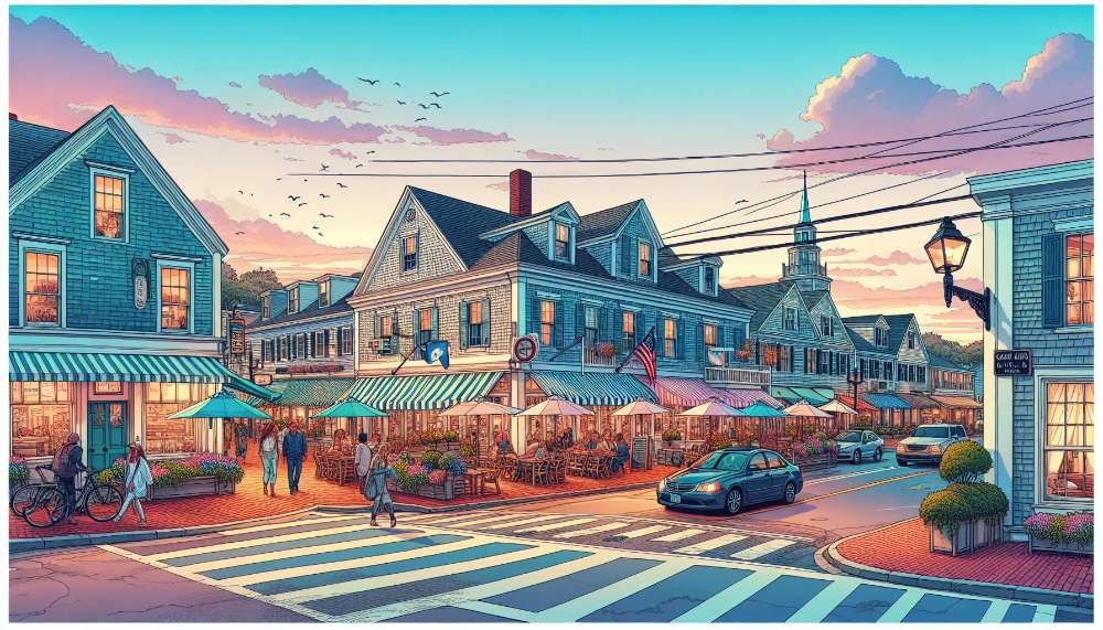 A vibrant street scene in Cape Cod