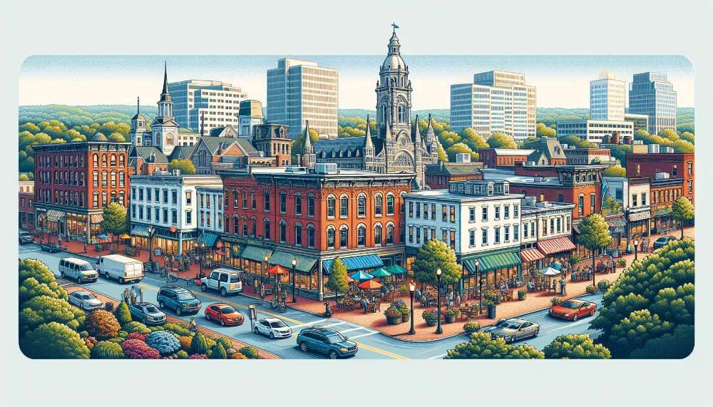 A vibrant street scene in Connecticut