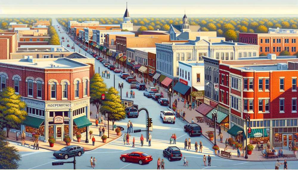 A vibrant street scene in Independence