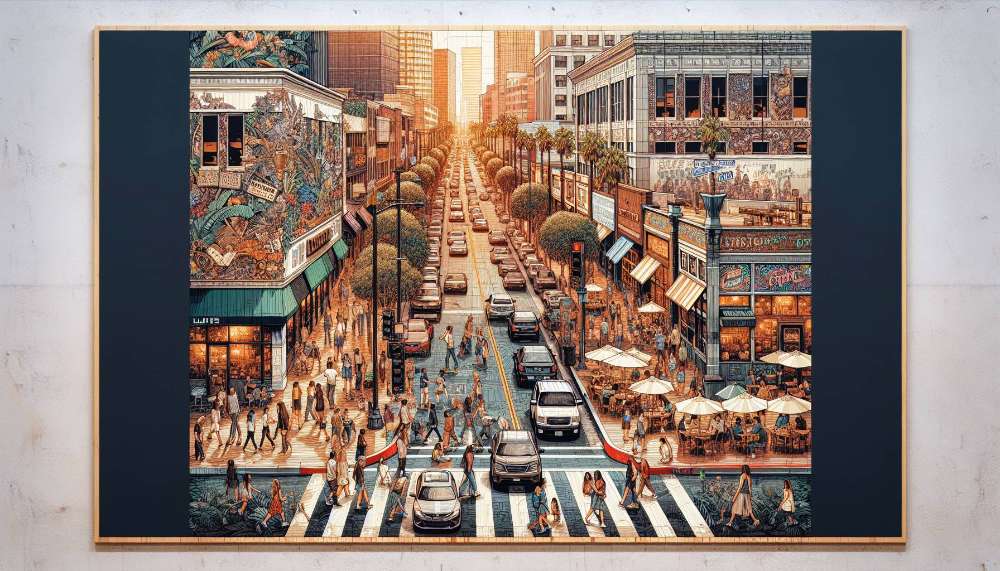 A vibrant street scene in Northridge