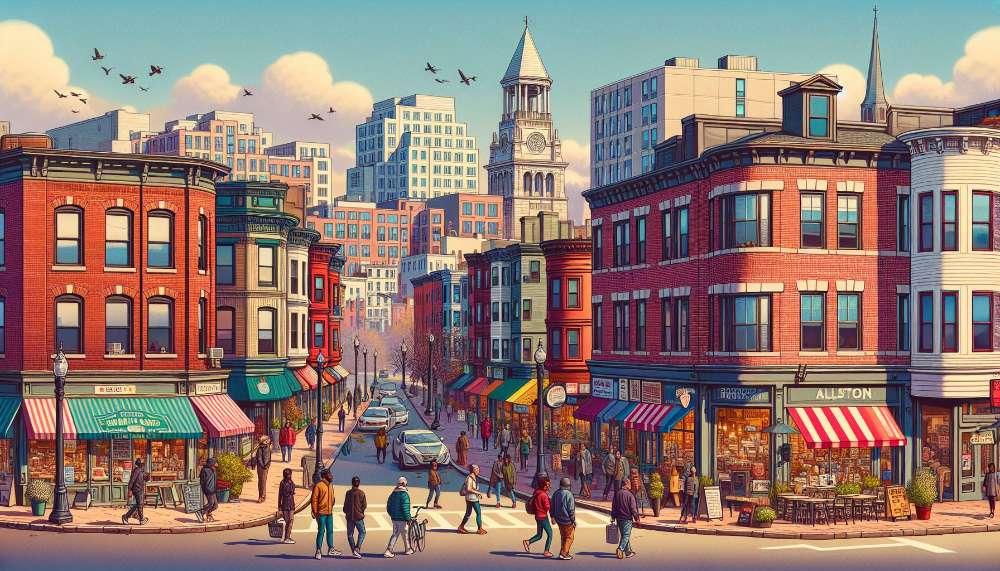 A vibrant street scene in Allston