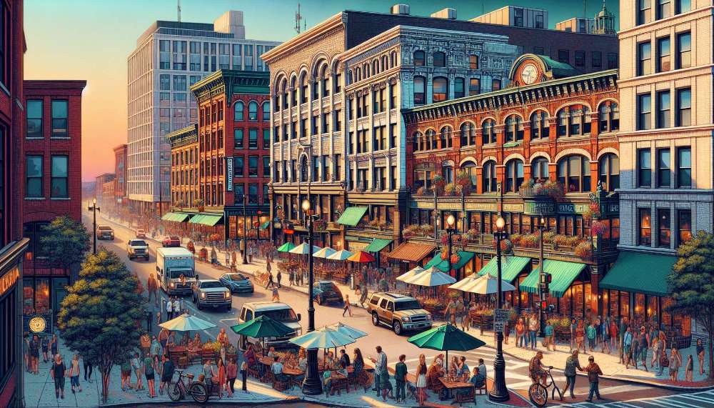 A vibrant street scene in New Haven