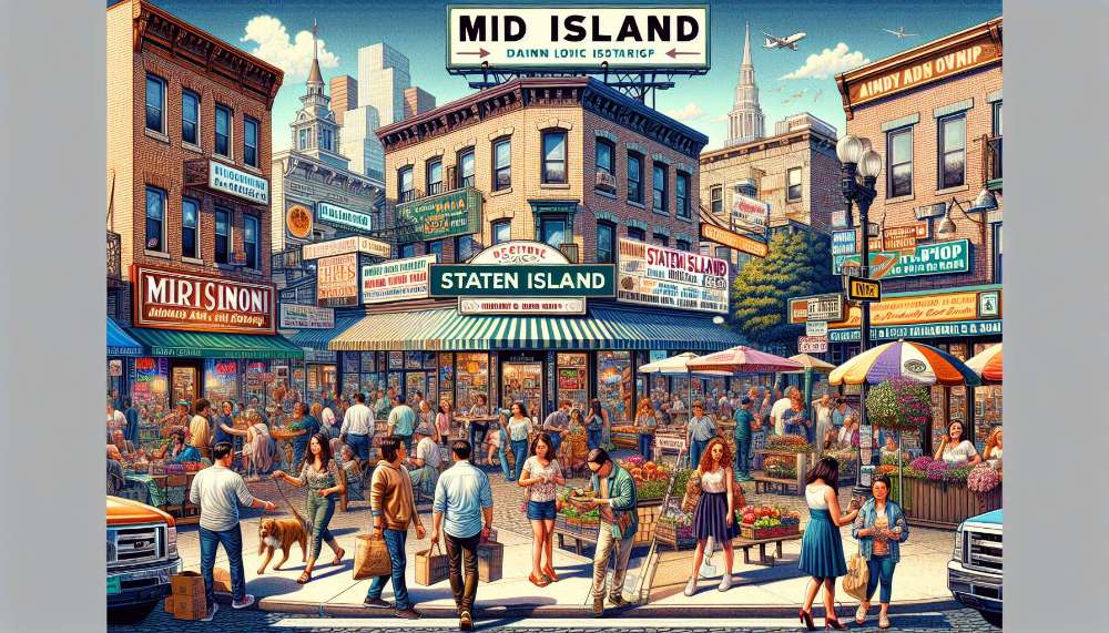 A vibrant street scene in Mid Island