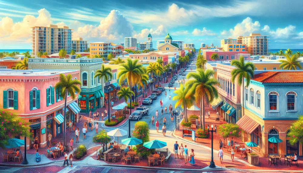 A vibrant street scene in Stuart