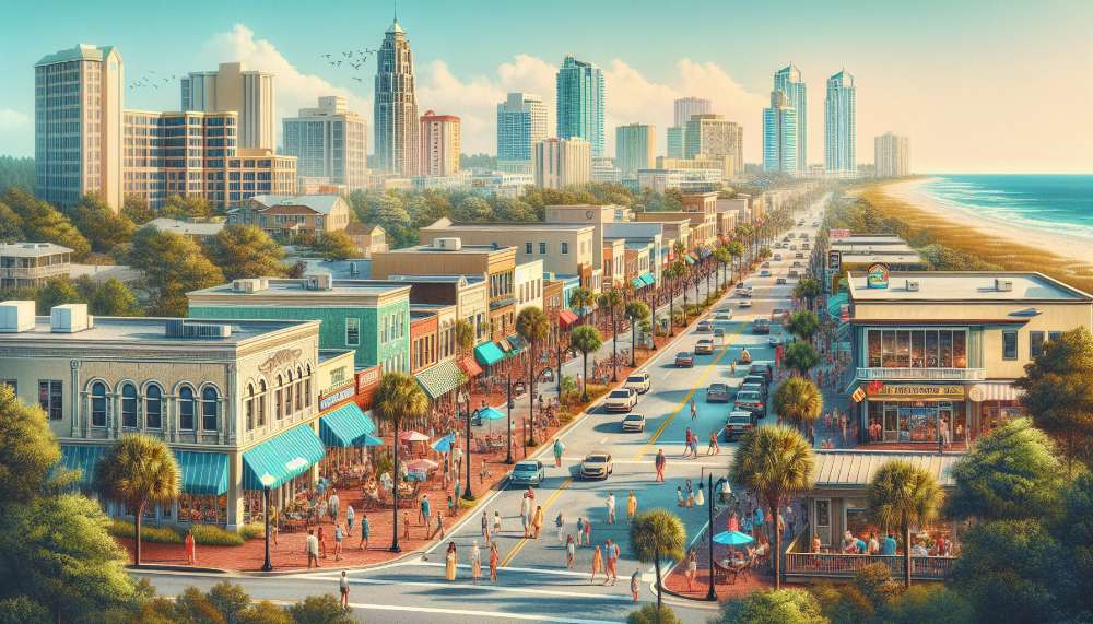 A vibrant street scene in Myrtle Beach