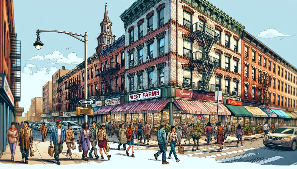 A vibrant street scene in West Farms