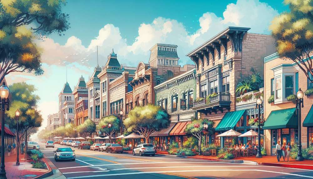 A vibrant street scene in Mission Valley