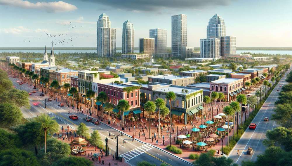 A vibrant street scene in Florida