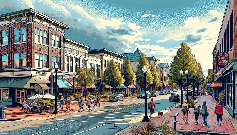 A vibrant street scene in Orenco Gardens