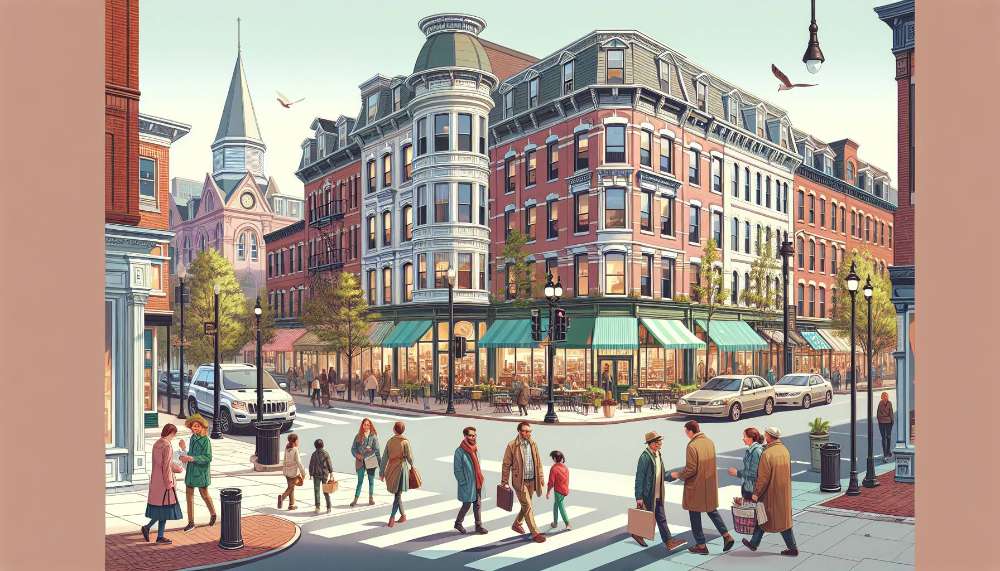 A vibrant street scene in Newton Corner