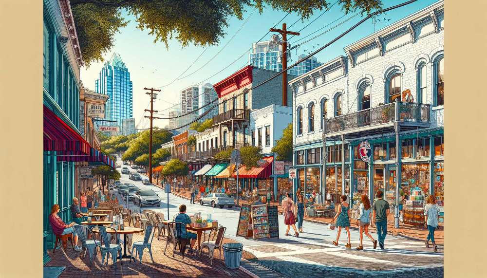 A vibrant street scene in Southeast Austin