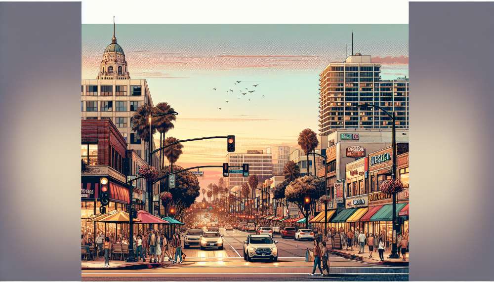 A vibrant street scene in South Coast Metro